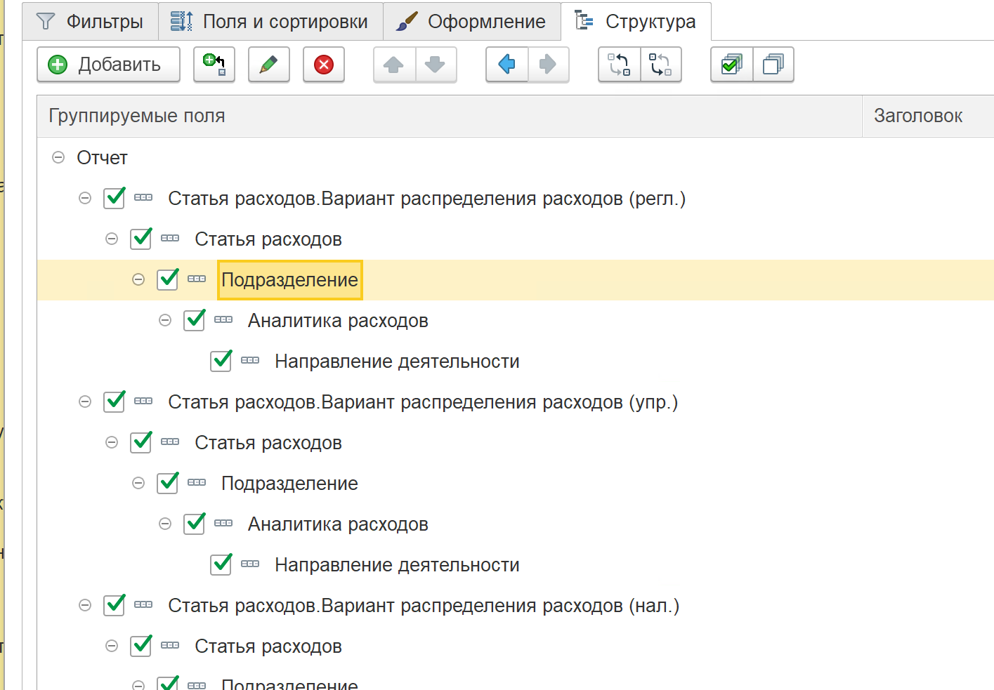 Несколько группировок в одном отчёте
